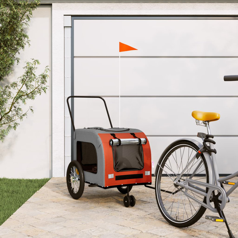 Pet Bike Trailer Oxford Fabric and Iron, 65cm H x 63cm W x 121cm D, Orange/Grey