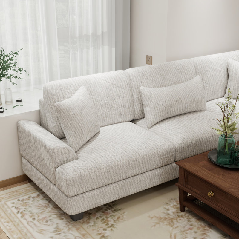 Canapé modulaire surdimensionné en U de 129 pouces en beige moderne avec revêtement doux et méridienne pour le salon.