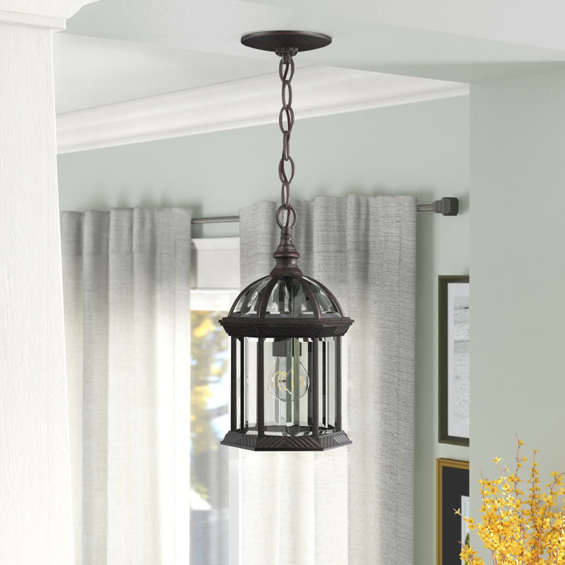 Luminaire suspendu géométrique de style lanterne à 1 lumière Polson, Rouille