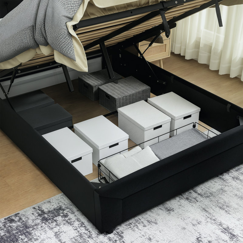 Anindo Upholstered Storage Bed, European Double (104 cm x 193.5 cm), Black