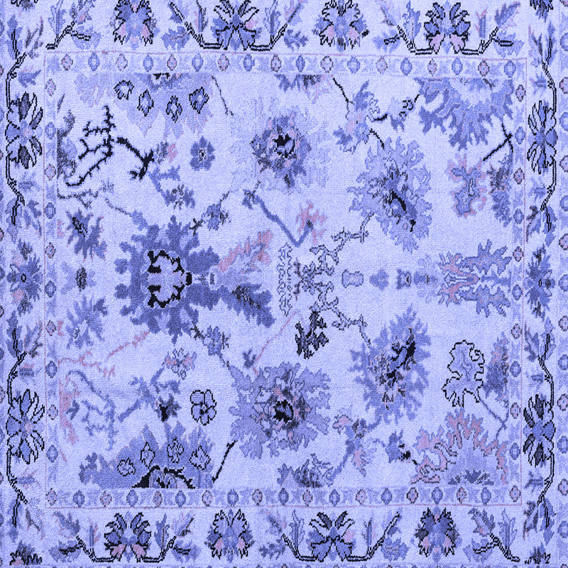 Tapis bleu abstrait en laine tissé à la machine 7 pi x 7 pi Abstract