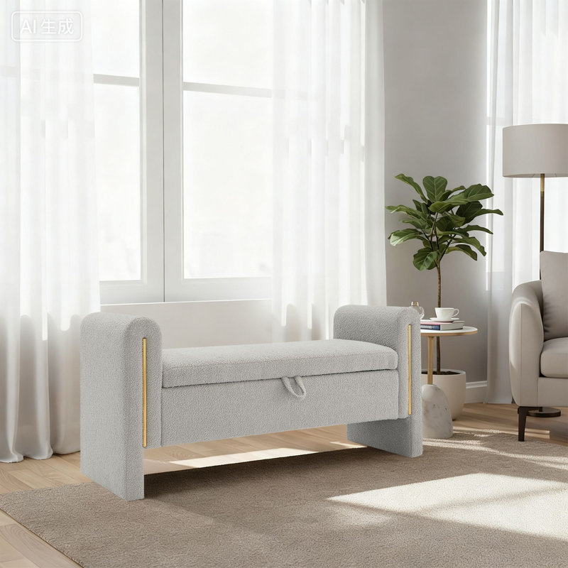 Banc de rangement en tissu Teddy, Gris