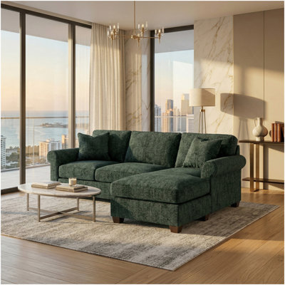 Irlanda Sectional – Made in USA, Custom Fabric Options, L-Shaped Sectional Wholesale Sectional Furniture - Green Velvet Antique Charcoal - Green
