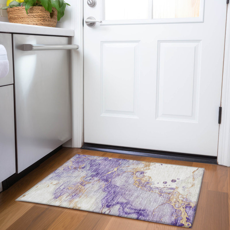Machine Washable Indoor/Outdoor Xhevrie Purple Rug, Rectangle 1'8" x 2'6"