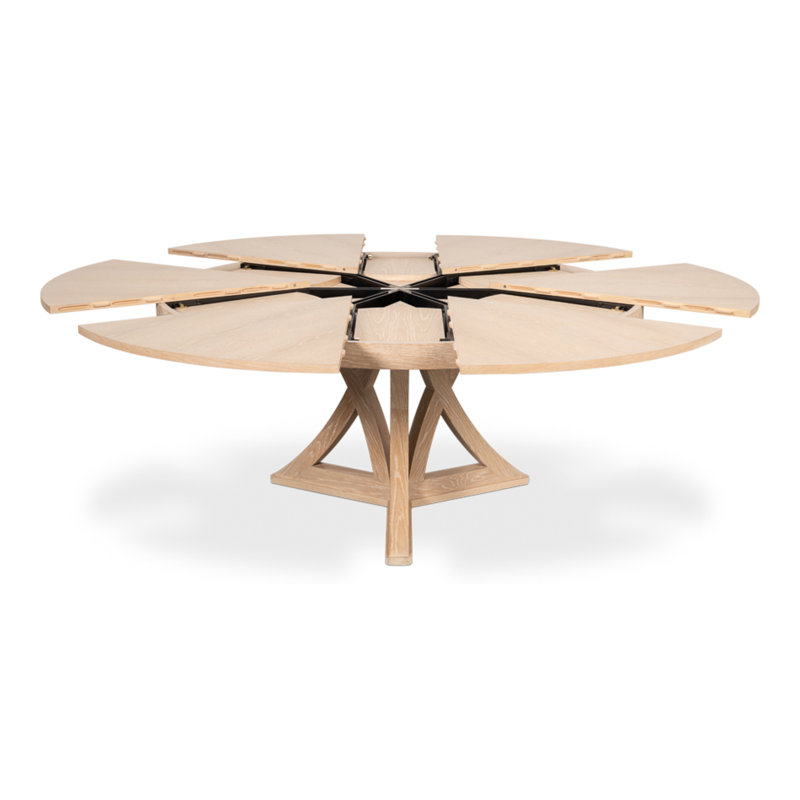 Casual Round Solid Oak Dining Table, Bleached Oak, 30"H x 64"L x 64"W