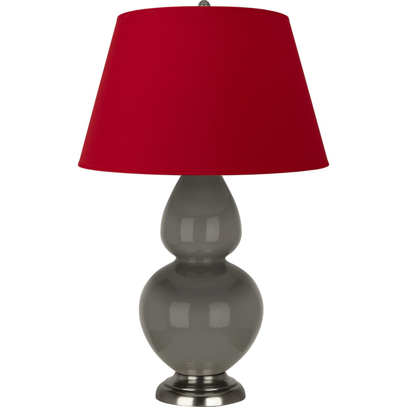 Lampe de table double gourde en céramique, Blanc cassé, Frêne verni / argent antique, Argent argent