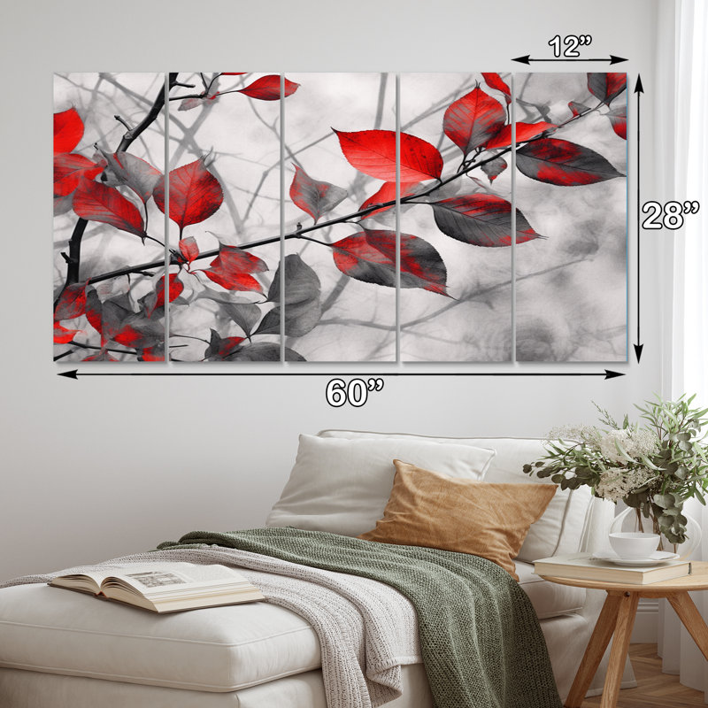 Ensemble de décorations murales florales rouges et grises sur arbre IV