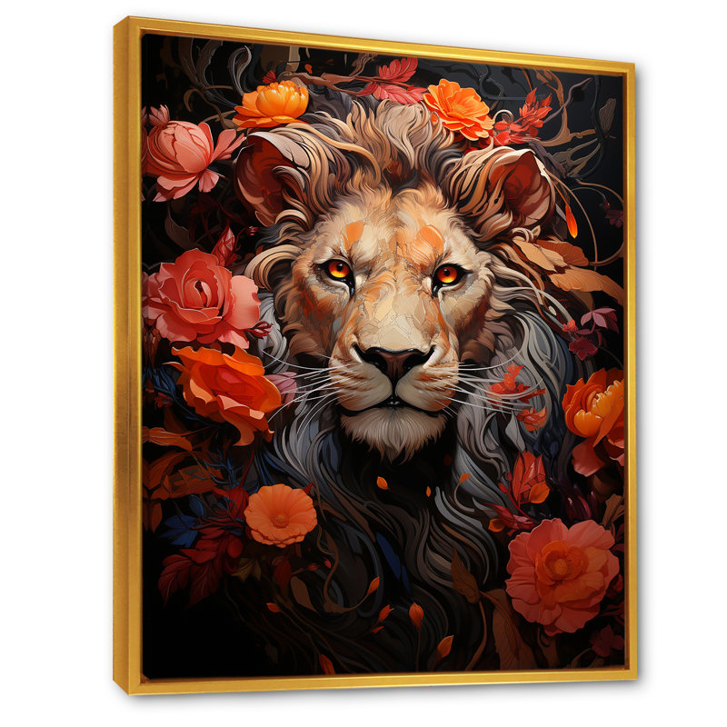 «Fierce Guardian Lioning I» sur toile, Cadre flottant doré, H 32 po x l 24 po x P 1 po