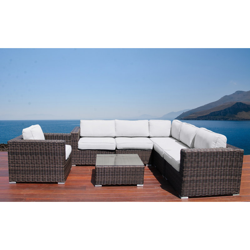 Ensemble de conversation modulaire en rotin 7 pièces avec coussins Sunbrella Avanel