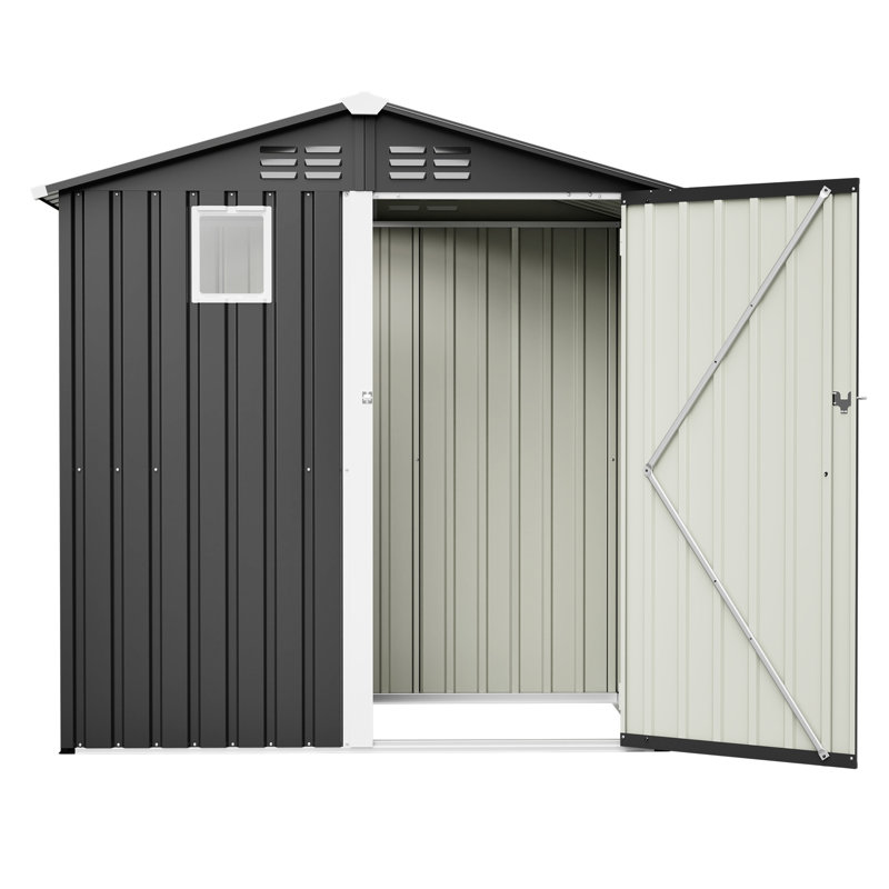 Metal Outdoor Storage Shed 6' X 4' In Black, Ideal For Garden Tools Bicycles Lawn Equipment Storage, , Waterproof, With Lockable Door And Transparent Window, Simple Assembly 4', Black Color, Great