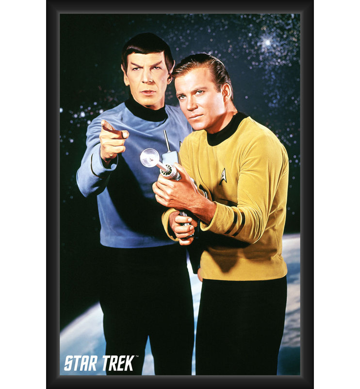  Officiellement sous licence Star Trek - affiche d'art encadrée Kirk Spock - 24 po x 36 po - Cadre en bois d'ingénierie robuste avec verre plexi - prêt à être accroché