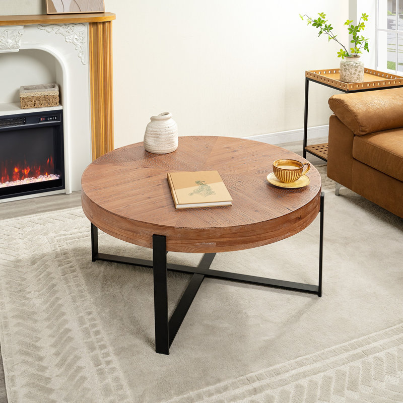 Table basse Briyan, Noir, H 17,72 po x L 33,86 po x l 33,86 po, Naturel