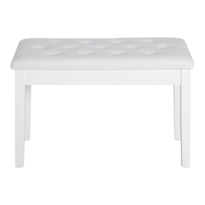 Banc de piano, fauteuil de piano en duo avec coussin rembourré en similicuir et structure en bois, banc à clavier capitonné, blanc