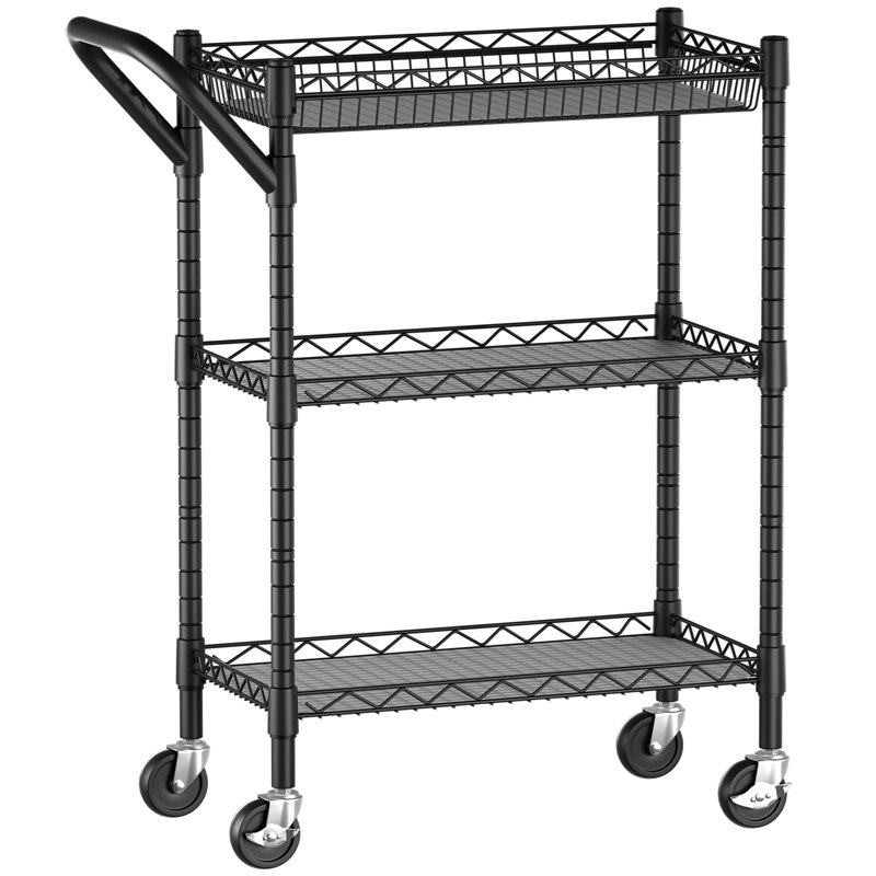 3tier Heavy Duty Rolling Utility Cart, H,commercial Grade Metal Cart ,trolley Serving Storage Cart For Kitchen., Black
