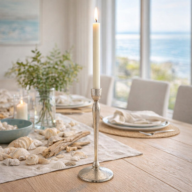 Modern Aluminum Taper Candle Holder - Sleek Decorative Metal Pillar Stand for Stylish Home Decor., 12" H x 4" W x 4" D