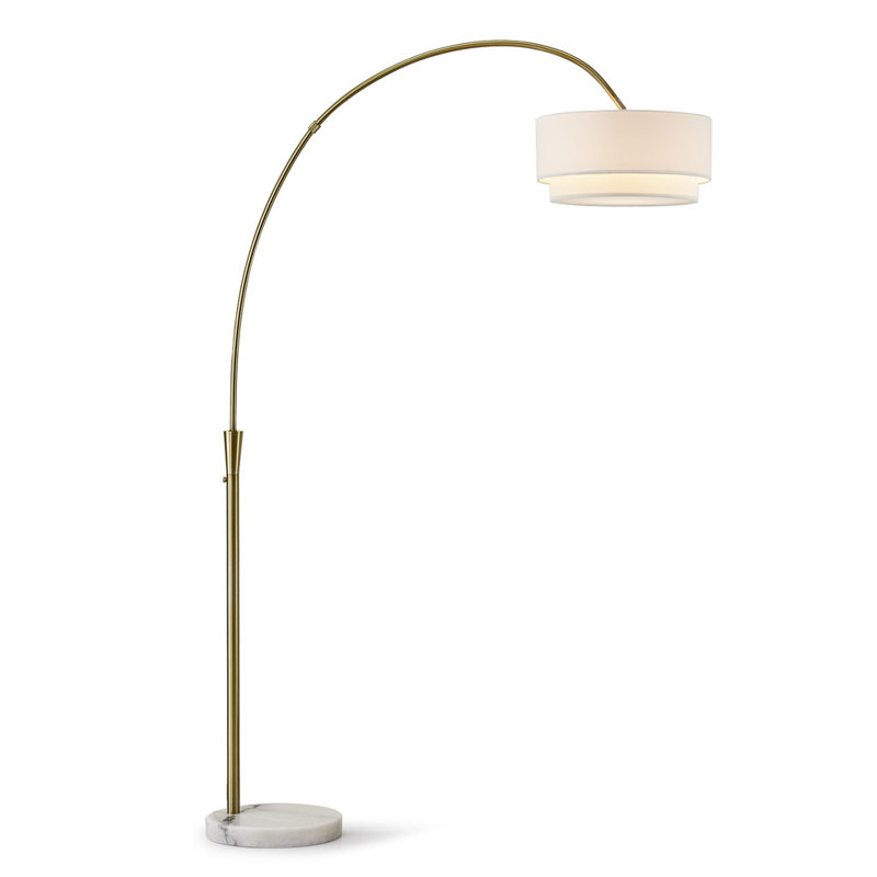 Dina 81'' Arched Floor Lamp, Antique Brass, White