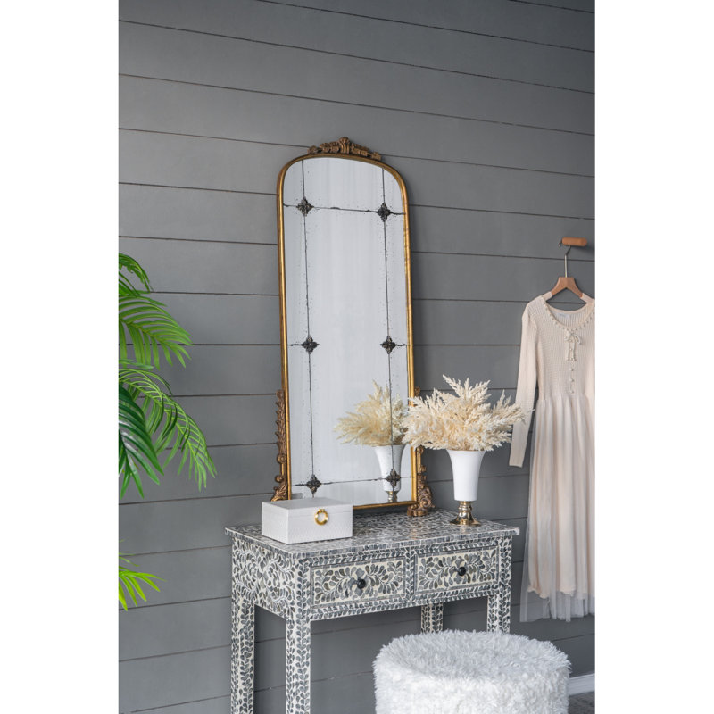 24" X 48.5" Antique Gold Arched Mirror With Metal Frame, Full Length Mirror For Living Room Bathroom Entryway