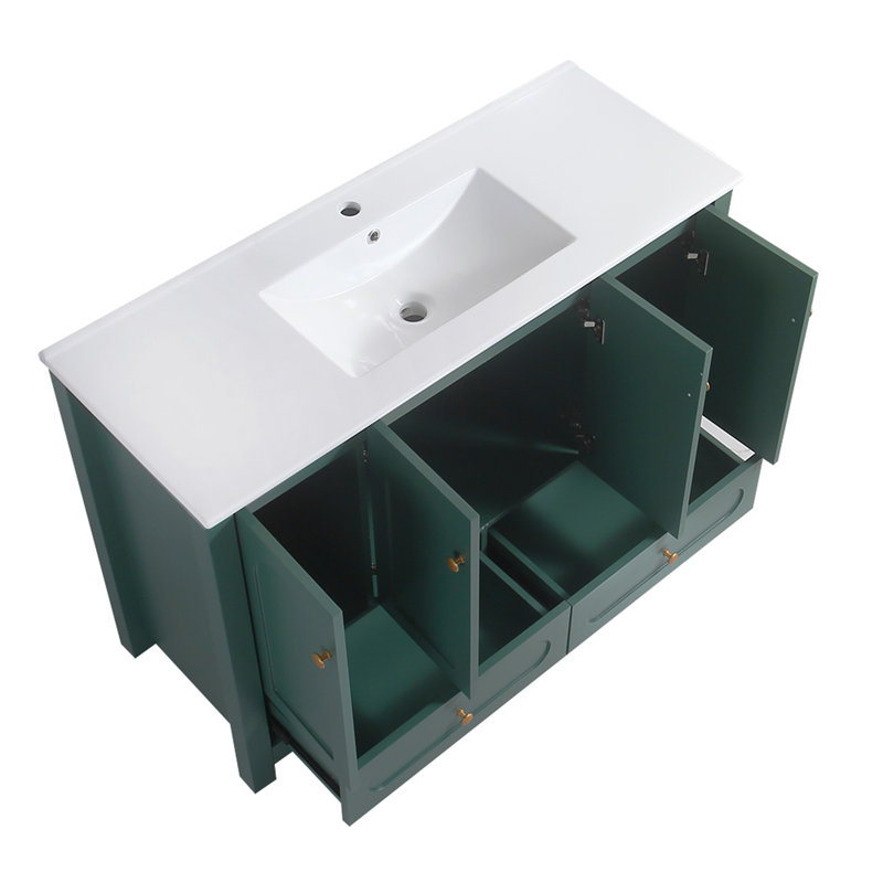 Ensemble de meuble-lavabo 48 po avec lavabo en résine, armoire de rangement abondante - 4 portes à fermeture douce et 2 tiroirs