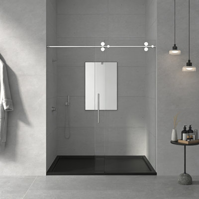 56"-60"W x 76"H Frameless Shower Door, Sliding Shower Door, with Premium 3/8"(10mm) Thick Tempered Glass Shower Enclosure ,Double Side Easy Clean Coat,Chrome Finished With Buffer