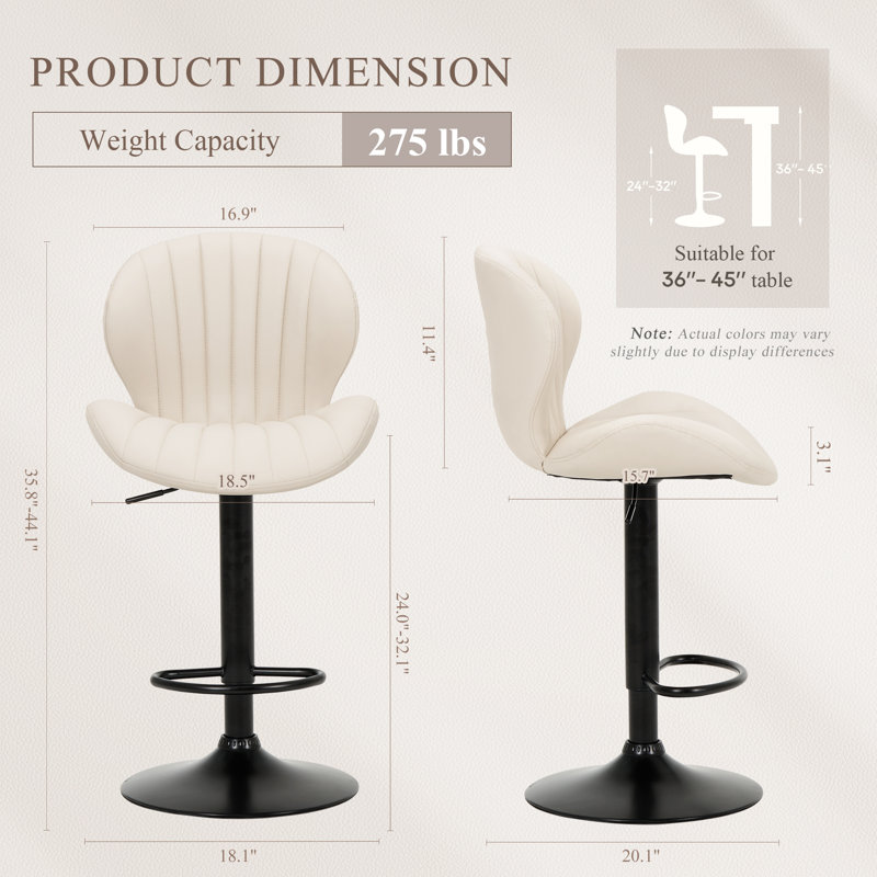Tabouret de bar pivotant à hauteur réglable avec structure en métal , Beige