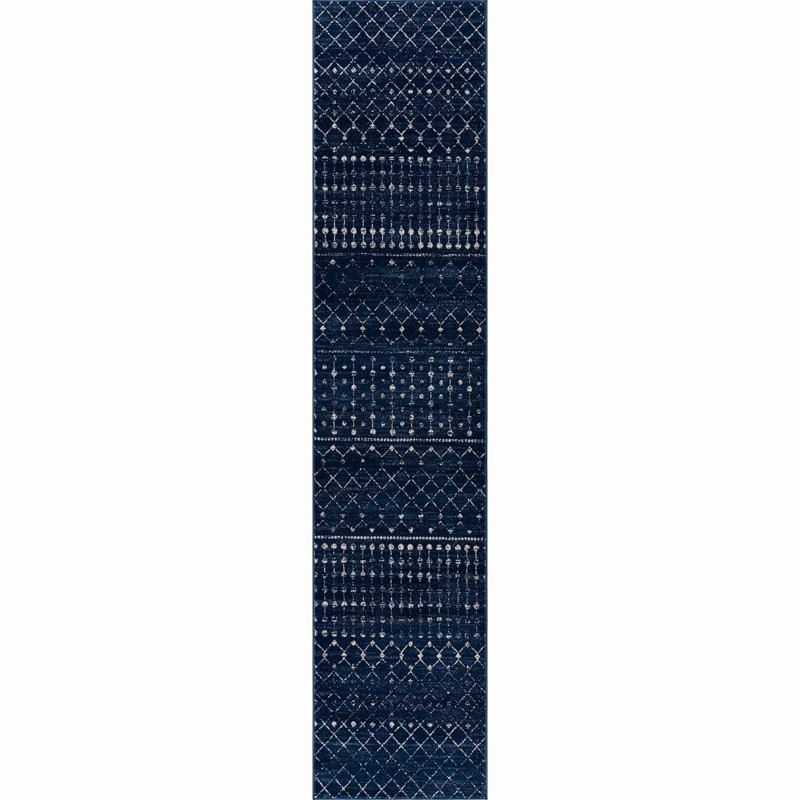 Tapis bleu marine / blanc Dounia, Tapis de couloir 2 pi 7 po x 10 pi