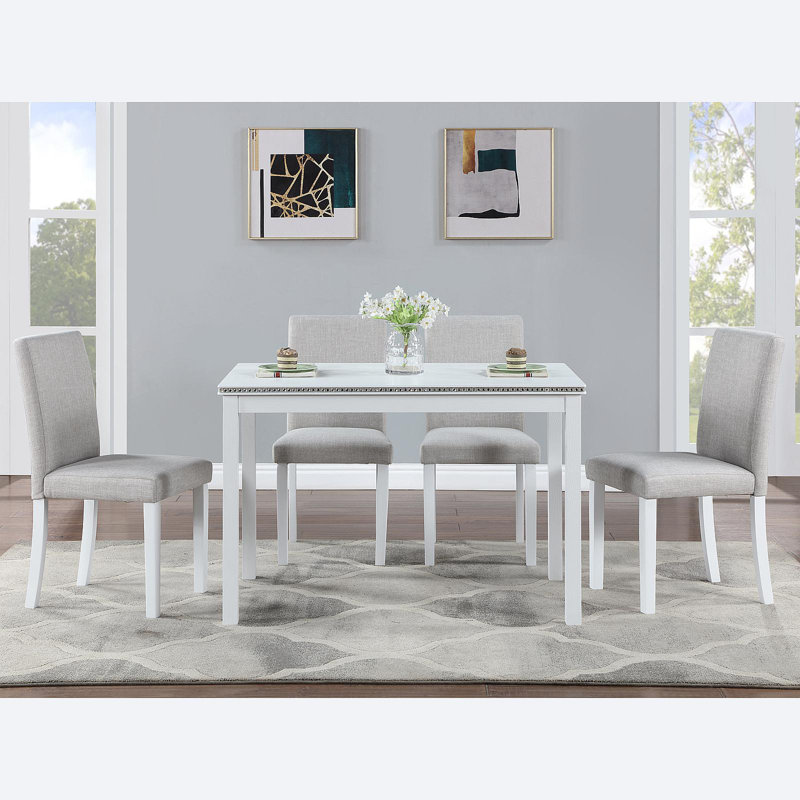 Ensemble de table de salle à manger 5 pièces en bois, ensemble de table de cuisine avec une table rectangulaire et 4 chaises rembourrées, ensemble de table de salle à manger en bois avec décoration en cristal