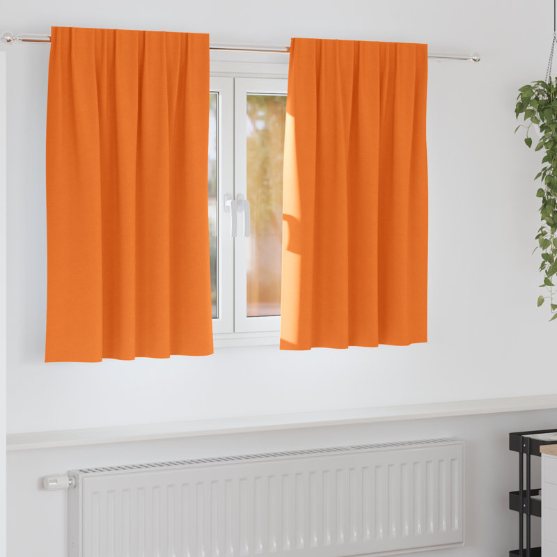 Curtains With Curtains 2 Pcs Polyester, 140cm Width x 140cm Drop, Bright Orange
