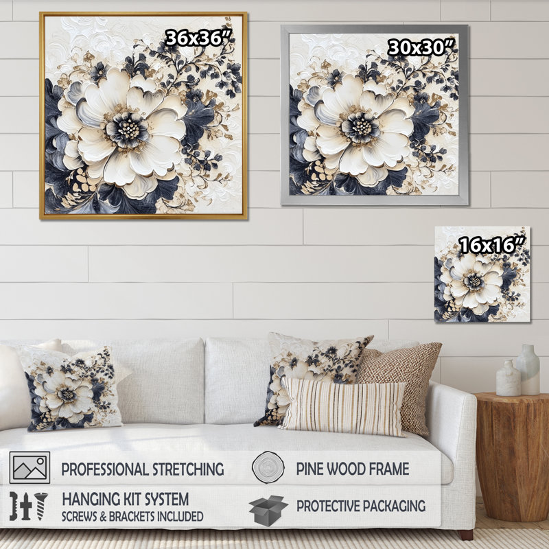 Décoration murale rétro «Bloom of Mums Flowers II - Mums», H 30 po x l 30 po, Blanc
