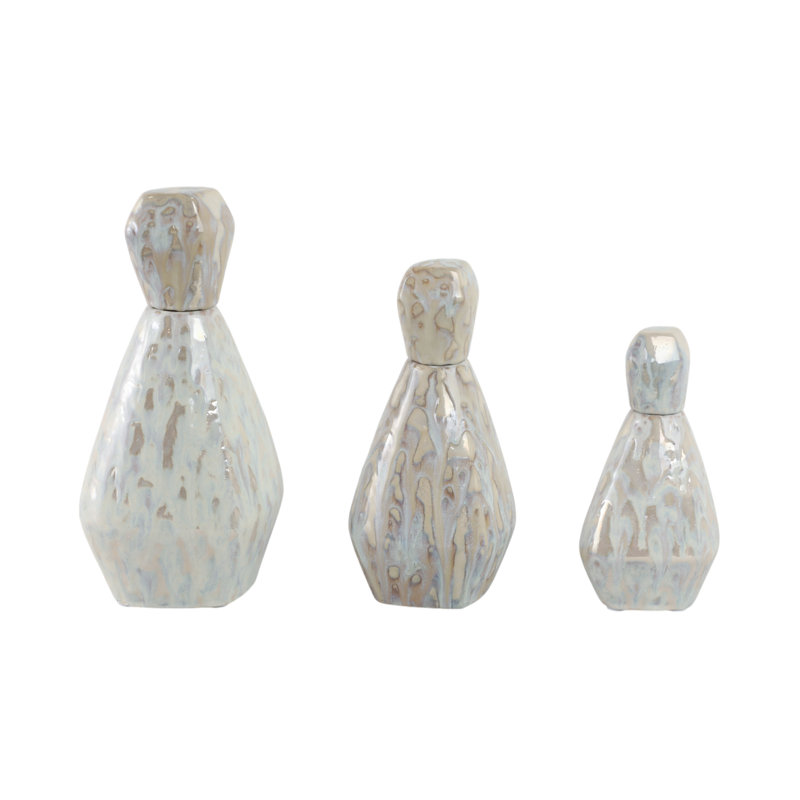 Sagebrook Handmade Stoneware Decorative Bottles, 13"H x 7"W x 7"D, Gray