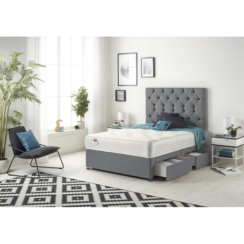 Copple Coilsprung Divan Bed Set, Charcoal, Double (4'6), 2 Drawers