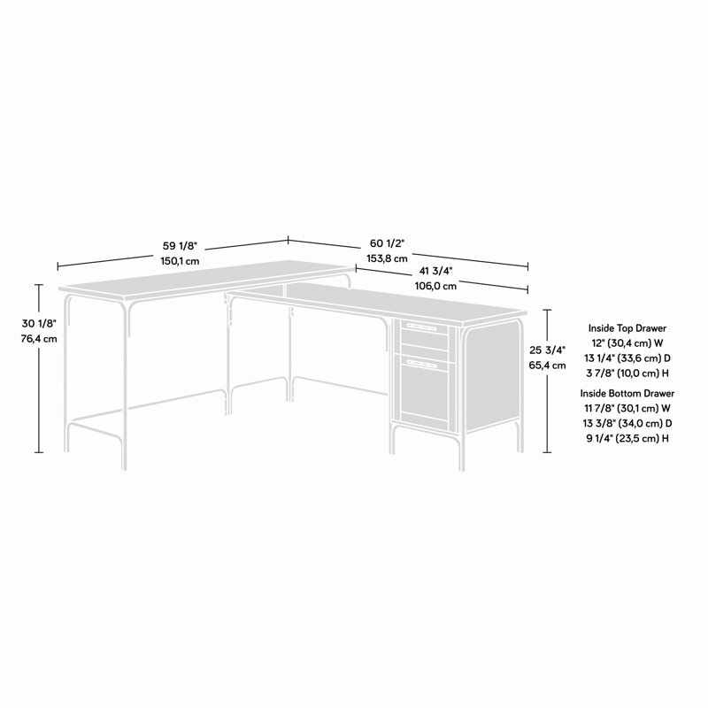 Bureau en L Coastal brun chaud Coastal, bureau spacieux avec tiroir classeur, parfait pour le bureau à domicile ou les jeux