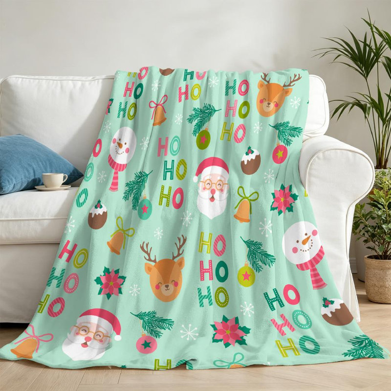 Jeté en flanelle transparente molletonnée, imprimé mignon d'un côté de Noël, Jeté 50 po x 60 po