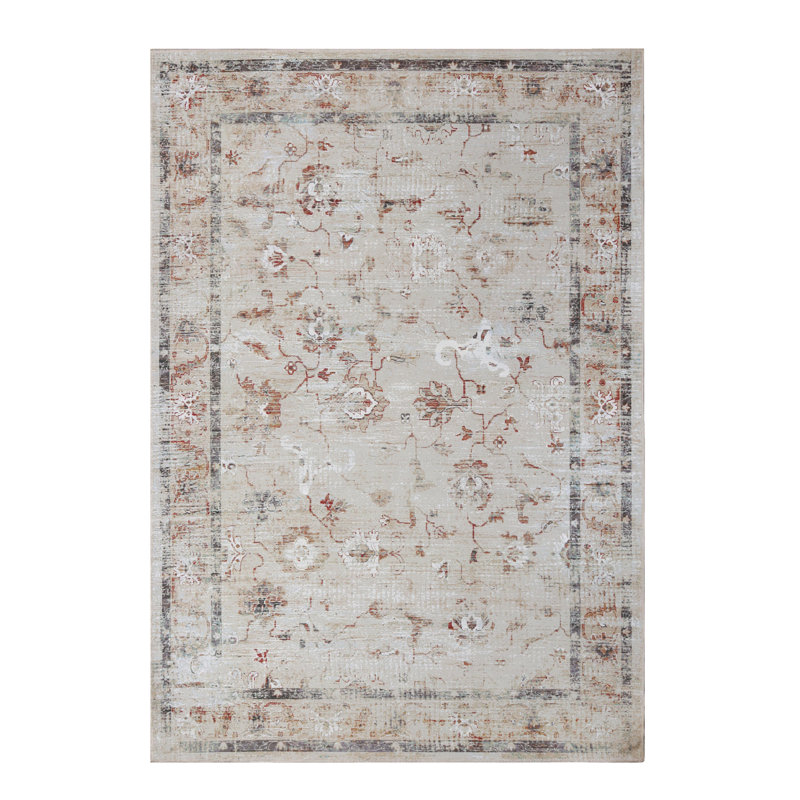 Abhishak Distressed Floral Scroll Indoor Area or Runner Rug, Rectangle 10' x 14'