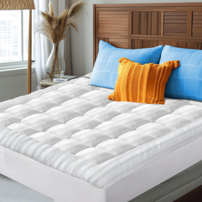 Pillow Top Queen Mattress Topper, 100% Cotton Fabric Cooling Mattress Topper, Elastic Fitted Queen Mattress Pad With Deep Pocket, Cooling Mattress Pad