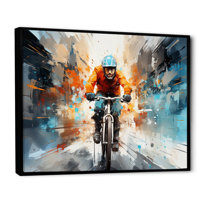 Vélo abstrait cycliste urbain - transport mural, Cadre photo noir, H 16 po x l 32 po x P 1 po