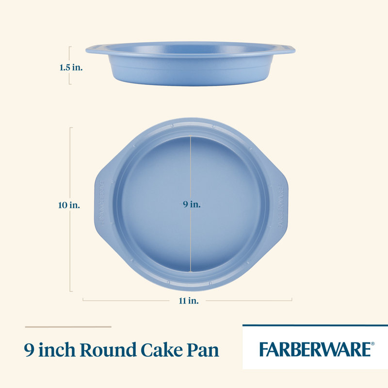Blue Nonstick Round Steel Cake Pan with Handles, 9 Inch