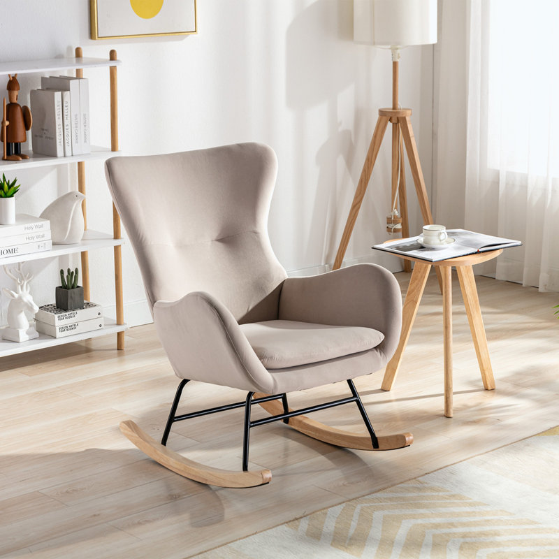 Fauteuil à bascule Teddy, Velours beige