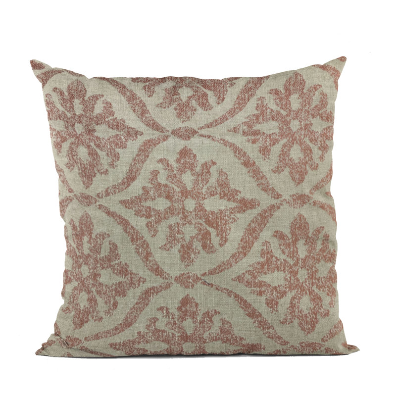 Flowers Linen Indoor/Outdoor Pillow Cover & Insert, 24" x 24", Beige, Red