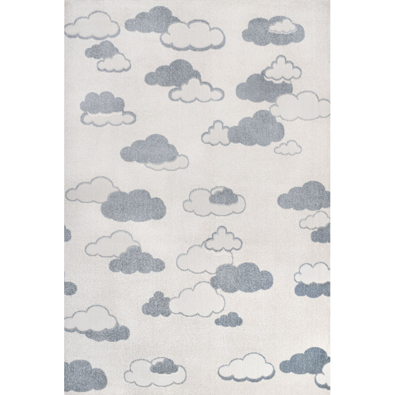 Hedwig High-Low Youth Cloud Scandi Ivory/Blue Indoor/Outdoor Rug, Rectangle 2'11" x 5', Ivory/Blue