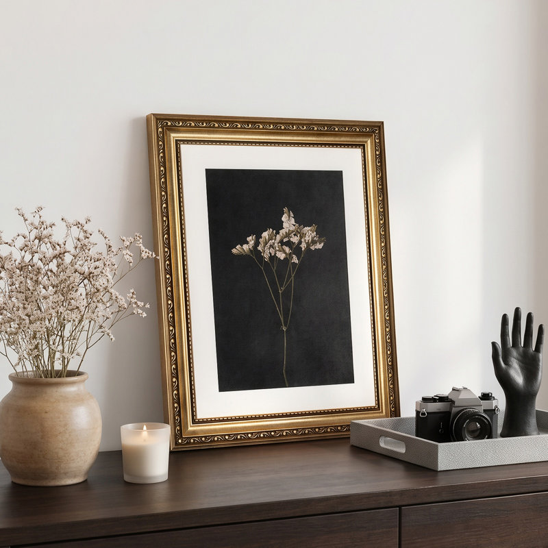 Victorian Dried Wildflower Vintage Botanical Artwork - Gold Framed Wall Art Canvas Print