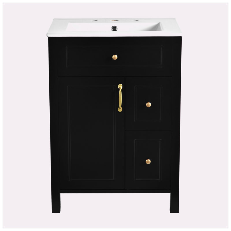 24-Inch Bathroom Vanity with Ceramic Sink, Black