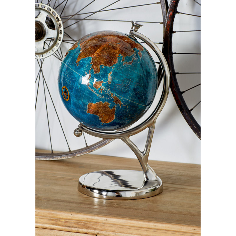 Globe terrestre avec support contemporain, H 15 po x l 7 po x P 9 po, Jaune/Vert/Bleu