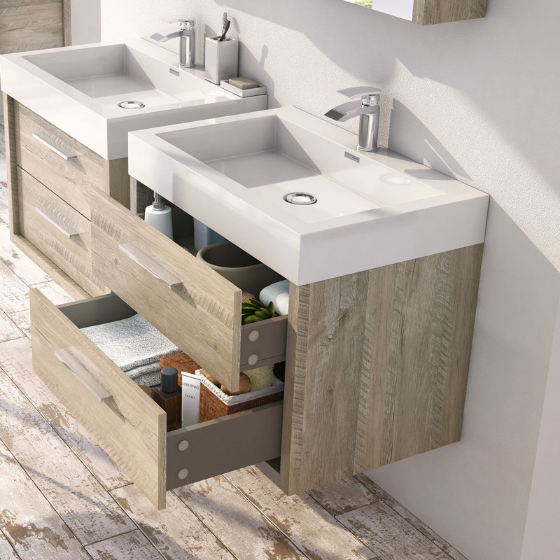 Walker 750mm Single Bathroom Vanity with Integrated Resin Basin, Light Sawn Oak