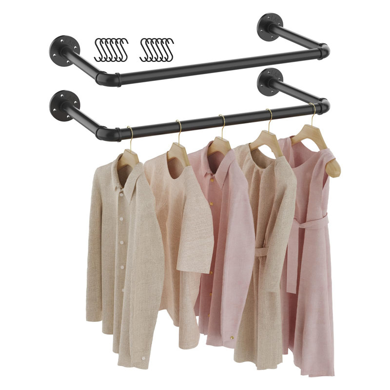 47cm Wall Mounted Clothes Rack, Black