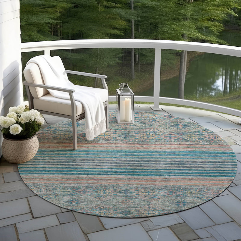 Tapis bleu sarcelle lavable intérieur / extérieur Julissara - LOOMlan, 8 pi x 8 pi