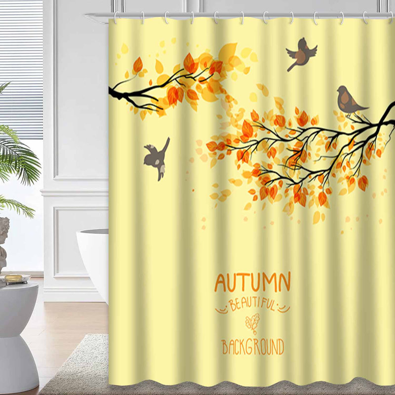 Rideau de douche Autumn Leaves Branches Birds Fall Leaf avec 12 crochets, L 72 po x l 72 po