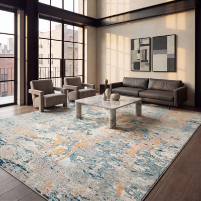 Riccio Abstract Blue/Beige/Orange Area Rug