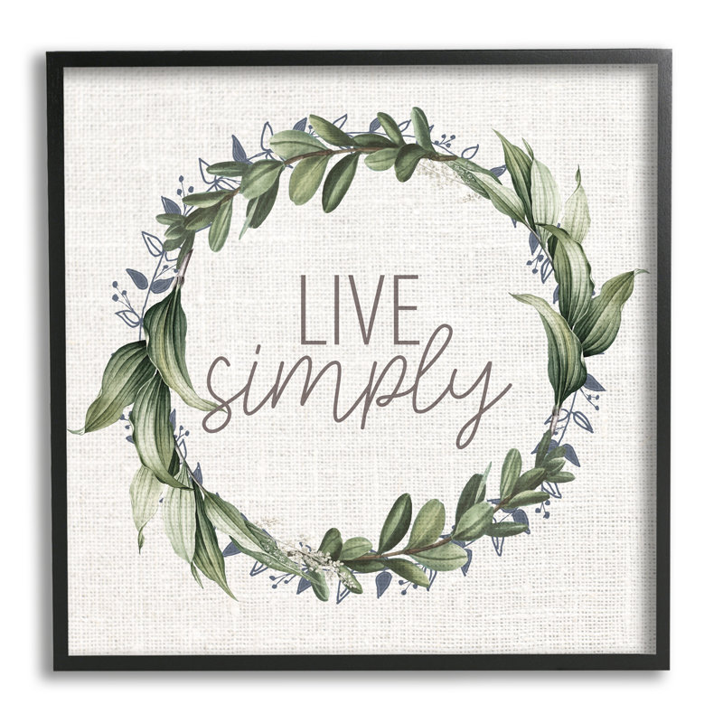 «Live Simply Expression» par - Art textuel, H 17 po x l 17 po, Giclée encadrée noir minuit