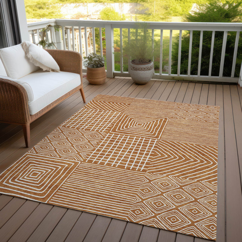 Paprika Red Square Synthetic Washable Easy Care Rug