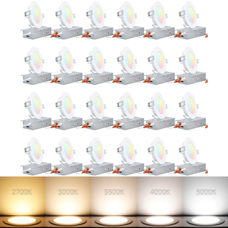 4 Inch LED Recessed Lighting with J-Box, 5CCT Dimmable Ultra-Thin Recessed Downlight
